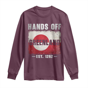 Hands Off Greenland Long Sleeve Shirt Greenland EST 1262 Political Protest TS11 Maroon Print Your Wear