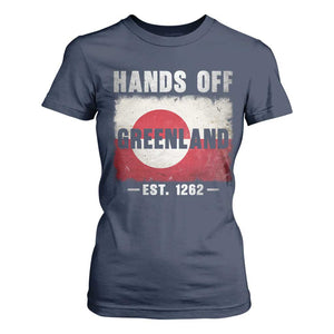 Hands Off Greenland T Shirt For Women Greenland EST 1262 Political Protest TS11 Navy Print Your Wear