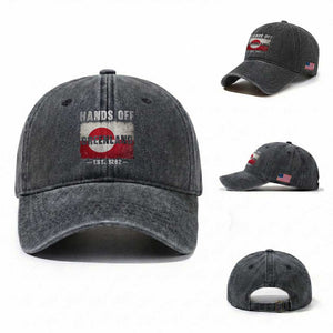Hands Off Greenland Washed Cotton Baseball Cap Greenland EST 1262 Political Protest TS11 Washed Cap Universal Fit Dark Gray Print Your Wear