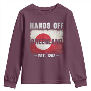 Hands Off Greenland Youth Sweatshirt Greenland EST 1262 Political Protest TS11 Maroon Print Your Wear