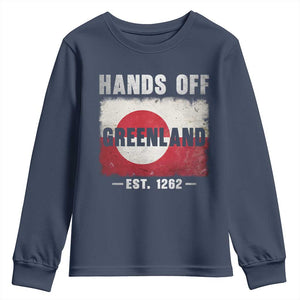Hands Off Greenland Youth Sweatshirt Greenland EST 1262 Political Protest TS11 Navy Print Your Wear