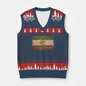 Iran Azadi Lion Sun Sword Flag Free Iran Revolution V-Neck Knit Sweater Vest TS11 Navy Red Print Your Wear