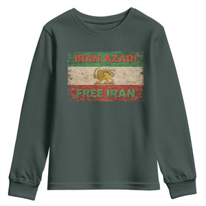 Iran Azadi Lion Sun Sword Flag Free Iran Revolution Youth Sweatshirt TS11 Dark Forest Green Print Your Wear