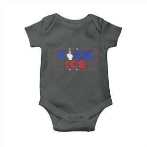 Funny Fck Ice Baby Onesie Immigration Activist Anti Deportation Middle Finger Graphic TS11 Dark Heather Print Your Wear