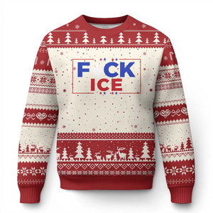 Funny Fck Ice Ugly Christmas Sweater Immigration Activist Anti Deportation Middle Finger Graphic TS11 Beige Red Print Your Wear