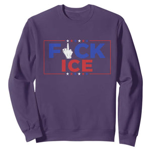 Funny Fck Ice Sweatshirt Immigration Activist Anti Deportation Middle Finger Graphic TS11 Purple Print Your Wear