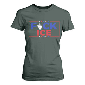 Funny Fck Ice T Shirt For Women Immigration Activist Anti Deportation Middle Finger Graphic TS11 Dark Forest Green Print Your Wear