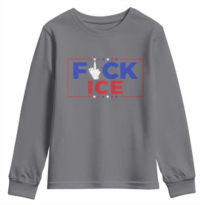 Funny Fck Ice Youth Sweatshirt Immigration Activist Anti Deportation Middle Finger Graphic TS11 Charcoal Print Your Wear
