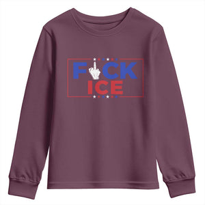 Funny Fck Ice Youth Sweatshirt Immigration Activist Anti Deportation Middle Finger Graphic TS11 Maroon Print Your Wear