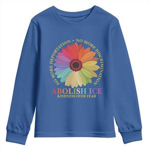 Abolish Ice Youth Sweatshirt No More Deportation No More Discrimmination Kindness Over Fear TS11 Royal Blue Print Your Wear