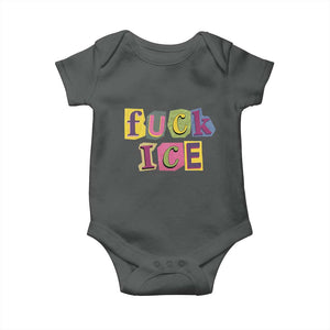 Fck Ice Baby Onesie Immigration Activist Magazine Cutout Paper Graphic TS11 Dark Heather Print Your Wear