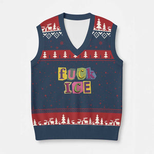 Fck Ice V-Neck Knit Sweater Vest Immigration Activist Magazine Cutout Paper Graphic TS11 Navy Red Print Your Wear