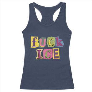 Fck Ice Racerback Tank Top Immigration Activist Magazine Cutout Paper Graphic TS11 Navy Print Your Wear