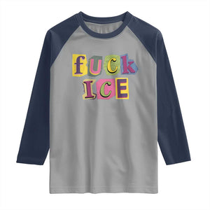 Fck Ice Raglan Shirt Immigration Activist Magazine Cutout Paper Graphic TS11 Sport Gray Navy Print Your Wear