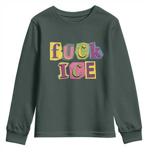 Fck Ice Youth Sweatshirt Immigration Activist Magazine Cutout Paper Graphic TS11 Dark Forest Green Print Your Wear