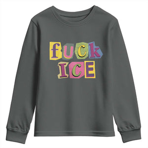 Fck Ice Youth Sweatshirt Immigration Activist Magazine Cutout Paper Graphic TS11 Dark Heather Print Your Wear