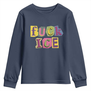 Fck Ice Youth Sweatshirt Immigration Activist Magazine Cutout Paper Graphic TS11 Navy Print Your Wear