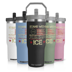 Stand With Ice Flip Straw Tumbler Immigration Officers American Flag Border Patrol TS11 Print Your Wear