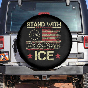 Stand With Ice Spare Tire Cover Immigration Officers American Flag Border Patrol TS11 No hole Black Print Your Wear