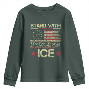 Stand With Ice Youth Sweatshirt Immigration Officers American Flag Border Patrol TS11 Dark Forest Green Print Your Wear