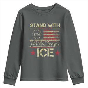 Stand With Ice Youth Sweatshirt Immigration Officers American Flag Border Patrol TS11 Dark Heather Print Your Wear
