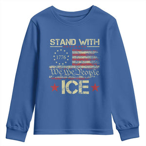 Stand With Ice Youth Sweatshirt Immigration Officers American Flag Border Patrol TS11 Royal Blue Print Your Wear