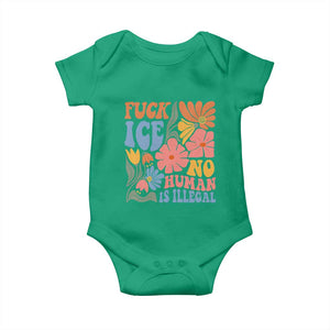 Fck Ice No Human Is Illegal Baby Onesie Immigration Rights Protest Rertro Floral TS11 Irish Green Print Your Wear