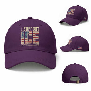 I Support ICE Baseball Cap - Immigration Officers Vintage American Flag TS11 Baseball Cap Universal Fit Purple Print Your Wear