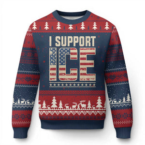 I Support ICE Ugly Christmas Sweater Immigration Officers Vintage American Flag TS11 Navy Red Print Your Wear