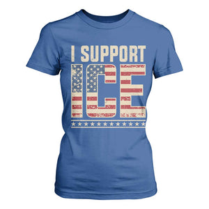 I Support ICE T Shirt For Women Immigration Officers Vintage American Flag TS11 Royal Blue Print Your Wear