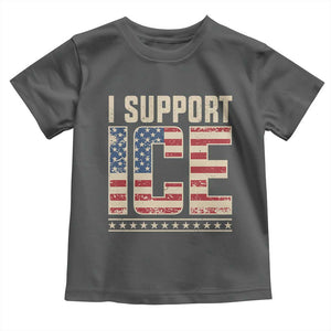 I Support ICE Toddler T Shirt Immigration Officers Vintage American Flag TS11 Dark Heather Print Your Wear