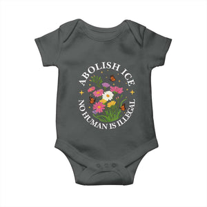 Abolish Ice No Human Is Illegal Baby Onesie Immigration Rights Protest TS11 Dark Heather Print Your Wear