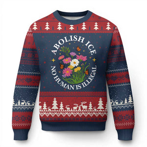 Abolish Ice No Human Is Illegal Ugly Christmas Sweater Immigration Rights Protest TS11 Navy Red Print Your Wear