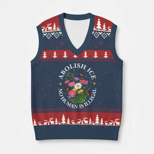 Abolish Ice No Human Is Illegal V-Neck Knit Sweater Vest Immigration Rights Protest TS11 Navy Red Print Your Wear