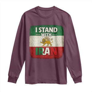 I Stand With Iran Long Sleeve Shirt Free Iran Support Persian Lion Flag TS11 Maroon Print Your Wear