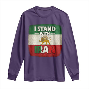 I Stand With Iran Long Sleeve Shirt Free Iran Support Persian Lion Flag TS11 Purple Print Your Wear