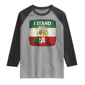 I Stand With Iran Raglan Shirt Free Iran Support Persian Lion Flag TS11 Sport Gray Black Print Your Wear