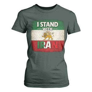 I Stand With Iran T Shirt For Women Free Iran Support Persian Lion Flag TS11 Dark Forest Green Print Your Wear