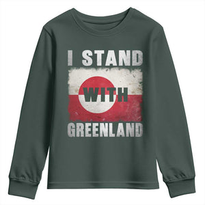 I Stand With Greenland Youth Sweatshirt Support Greenlanders Vintage Greenland Flag TS11 Dark Forest Green Print Your Wear