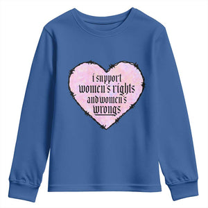 Funny I Support Women's Rights And Women's Wrongs Youth Sweatshirt Barbed Wire Heart TS11 Royal Blue Print Your Wear