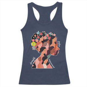 International Women's Day Racerback Tank Top Justice Strength Empowerment Feminist TS11 Navy Print Your Wear