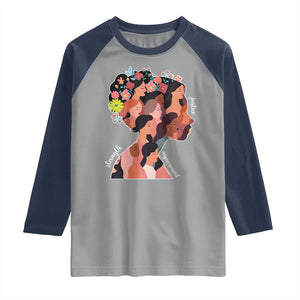 International Women's Day Raglan Shirt Justice Strength Empowerment Feminist TS11 Sport Gray Navy Print Your Wear