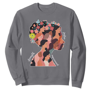 International Women's Day Sweatshirt Justice Strength Empowerment Feminist TS11 Charcoal Print Your Wear