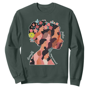 International Women's Day Sweatshirt Justice Strength Empowerment Feminist TS11 Dark Forest Green Print Your Wear