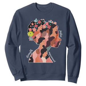 International Women's Day Sweatshirt Justice Strength Empowerment Feminist TS11 Navy Print Your Wear