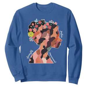 International Women's Day Sweatshirt Justice Strength Empowerment Feminist TS11 Royal Blue Print Your Wear