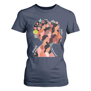 International Women's Day T Shirt For Women Justice Strength Empowerment Feminist TS11 Navy Print Your Wear