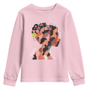 International Women's Day Youth Sweatshirt Justice Strength Empowerment Feminist TS11 Light Pink Print Your Wear