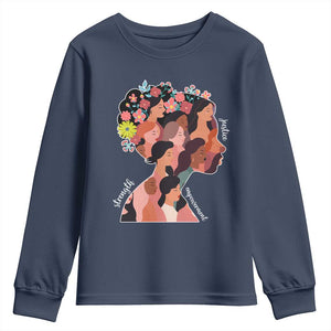 International Women's Day Youth Sweatshirt Justice Strength Empowerment Feminist TS11 Navy Print Your Wear