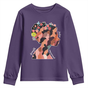 International Women's Day Youth Sweatshirt Justice Strength Empowerment Feminist TS11 Purple Print Your Wear